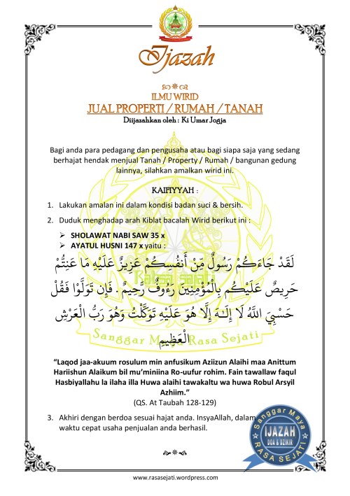 IJAZAH ILMU WIRID - JUAL PROPERTI